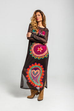 VESTIDO CAMISETA LARGO TUL DE ESTAMPADO PAISLEY MARRON CHOCOLATE  "FREDOOM"  REF. AW252219
