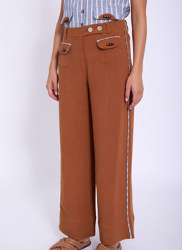 PANTALON MEZCLA LINO CON BOLSILLOS FRONTALES BOTON MADERA      REF.  S05P128MDD