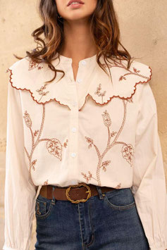BLUSA BEIGE CON BORDADO EN MARRON       REF.  YY001