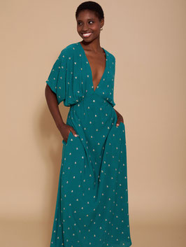 VESTIDO LARGO CON MINIFLOR EN LENTEJUELAS      REF. M04V32AQM