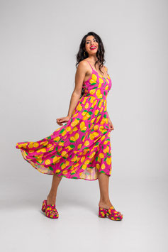 VESTIDO MIDI BUSTIER ROSA DE LIMONES "LIMONCELLO"      REF. SS262014