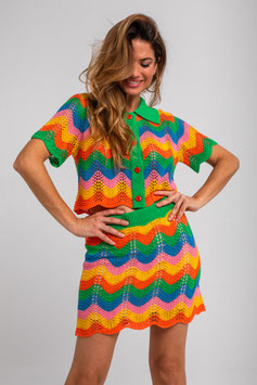 MINI FALDA CALADA DE ONDAS MULTICOLOR "ECHATE FLORES"       REF. SS261119