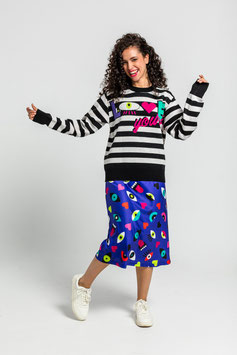 FALDA EVASE MIDI DE OJOS , CORAZONES Y BOCAS  "LOVE YOURSELF"      REF. AW251307