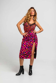 FALDA CREMALLERA LATERAL DE ESTAMPADO ANIMAL FUCSIA "I'M FELINA"     REF. AW251602