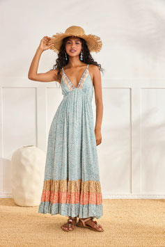 VESTIDO LARGO VISCOSA ESTAMPADO MIX COLORES Y ESCOTE BORDADO        REF. GF.MIRAS