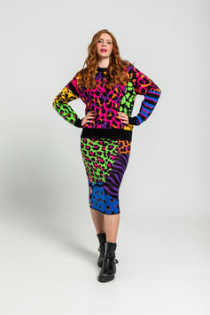 FALDA PUNTO TEJIDO DE ESTAMPADO VARIADO DE ANIMAL PRINT "CAOTICA"     REF. AW251516