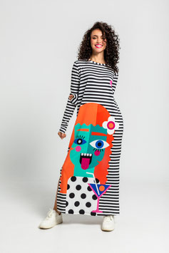 VESTIDO CAMISETA DE ESTAMPADO GEOMETRICO CARAS DE PICASSO  "IMPERFECTA"      REF. AW251110
