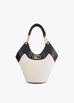 SHOPPER DESESTRUCTURADO EFECTO PIEL Y CANVAS BICOLOR CRUDO-NEGRO     REF.  LS2604035.20N