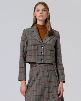 AMERICANA CORTA DE CUADROS CON FORRO ESTAMPADO CAMEL   REF. 565NICU321