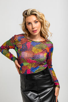 CAMISETA ENTALLADA DE TUL DE ESTAMPADO VARIADO DE ANIMAL PRINT "CAOTICA"     REF. AW251502