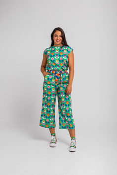 PANTALON CULOTTE LAZADA VERDE DE FLORES  "FLORECIENDO"       REF. SS261006