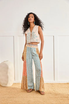 PANTALON VISCOSA ESTAMPADO MIX COLORES Y CINTURILLA BORDADA     REF.  GF.AISIA