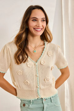 CARDIGAN ALGODON CON MANGA CORTA Y APLIQUES PERLAS     REF. NM.RALO