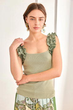 TOP PUNTO VISCOSA CON VOLANTE FRUNCIDO VERDE     REF. RD.TUT