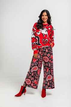 SWETER OVERSIZE DE ESTAMPADO PAISLEY CACHEMIR ROJO "ALMA LIBRE"   REF. AW250204