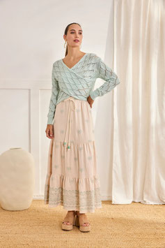 FALDA VISCOSA CON BORDADO PALMERAS        REF. LX.SENET