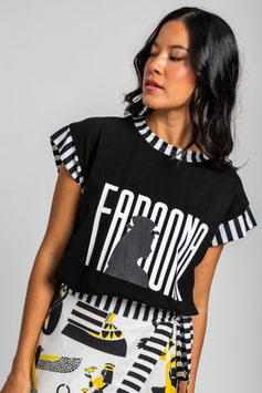 CAMISA RIB ALGODON NEGRA CON TEXTO FARAONA "LA FARAONA"     REF. SS262605