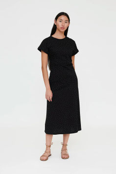 VESTIDO MIDI DE 100% DE ALGODON NEGRO CON APLIQUES DE BRILLANTES Y ABERTURA LATERAL    REF.  61W/11270