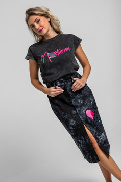 FALDA MIDI JEANS TIE DYE CON PANTERAS "NOCTURNA"     REF. SS260210