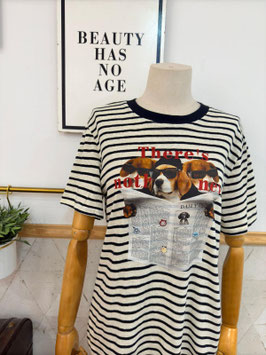 CAMISETA PERROS PERIODICO AZUL MARINO       REF.   A24562