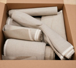 25 lb. box of assorted Belgian linen remnants, 8" - 18" widths.