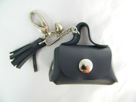 Porte-clés en cuir gris et grelot