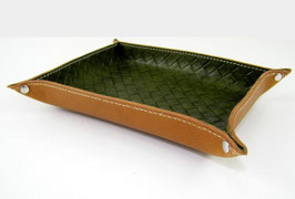 Vide-poche en cuir de vachette pleine fleur vert olive