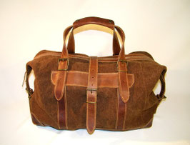 SAC DE VOYAGE 48 H ""VICTOR" en cuir et lin marron.