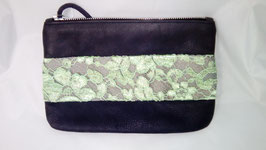 Pochette Cuir Bleu marine et Dentelle Grand Modèle St Valentin