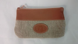 Petite TROUSSE en CUIR nude et lin écru
