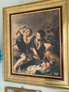 Antikes Bild "Kinder mit Hund"