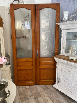 Jugendstil Tür, 2-flügliges Set mit geschliffenen Pfauen Motiv - Highlight und Rarität