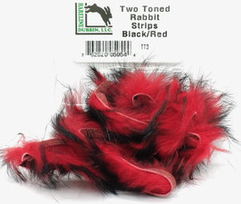 Hareline TWO TONE RABBIT STRIPS Black/ Red TT3