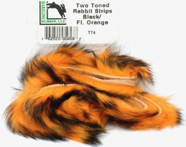 Hareline TWO TONE RABBIT STRIPS Black/ Fl. Orange TT4