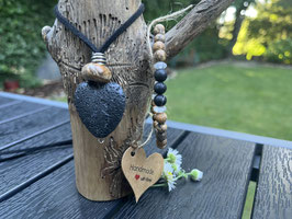 LAVASTEIN-JASPIS - SET - Lavastein - Jaspis-Armband + Lavasteinkette mit Jaspis