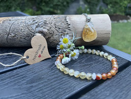 Sonnenfeuer Set: Handgefertigte Citrin-Karneol-Silberkette & Armband