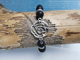 Lava Armband mit Antik Silber Rose