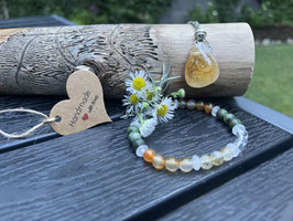 Lebensfreude Set: Handgefertigte Citrin-Karneol-Jade-Kette & Armband