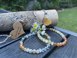 Lebensfreude Set mit 2 Armbänder: Handgefertigte Citrin-Karneol-Jade-Kette & 2 Armbänder