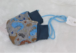 ♥ Baby Fäustlinge gefüttert Dinos blau Wunschgröße mit Kordel ♥
