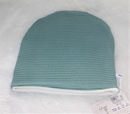 ♥ Mütze Waffel Jersey blau / Fleece creme Größe 52 ♥