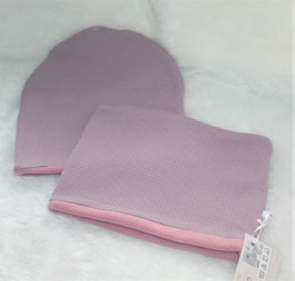 ♥ Mütze und Loop Waffel Jersey rosa mit Fleece gefüttert Gr. 54 ♥