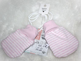 ♥ Baby Fäustlinge gefüttert Gr. M Streifen rosa mit Kordel ♥