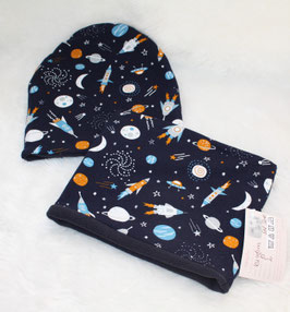 ♥ Mütze und Loop Raketen Weltall mit Fleece gefüttert Wunschgröße ♥