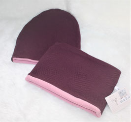 ♥ Mütze und Loop Waffel Jersey bordeaux mit Fleece gefüttert Wunschgröße ♥