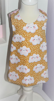 ♥ Schürzenkleid Wolken gelb / Karo rosa Wunschgröße ♥