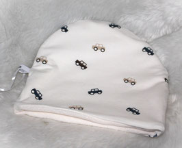 ♥ Mütze Autos creme / Fleece creme verschieden Größen ♥