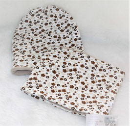 ♥ Mütze und Loop Blümchen natur mit Fleece gefüttert Gr. 52 ♥