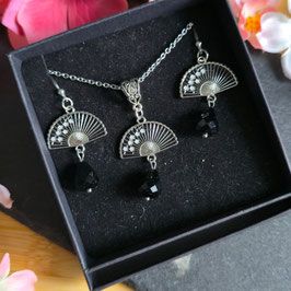 Set silbern Fächer schwarz