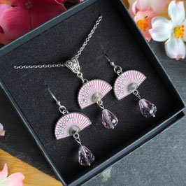 Set silbern Fächer rosa
